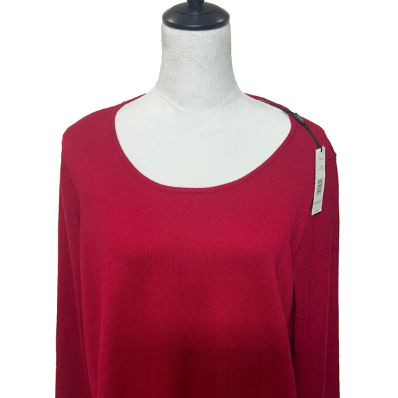 Tahari Sweater Womens 1X Red Rib Band Pullover Long Sleeve Rayon Blend NWT - Picture 1 of 13